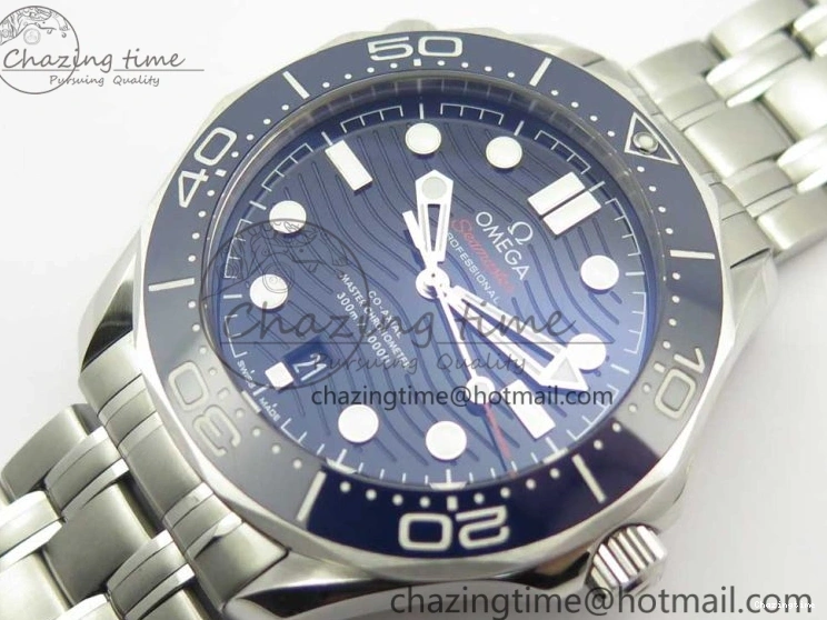 0419 ZeroBulk 2018 Seamaster Diver 300M OMF Best Edition Blue Ceramic Blue Dial on SS Bracelet A8800 (Black Balance Wheel) 7957